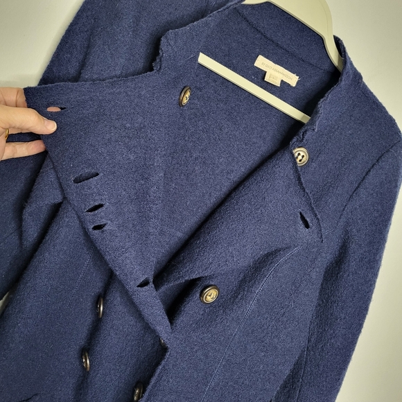 Anthropologie Gro Abrahamsson Felted Wool Lagenlook Jacket Navy Blue Size L - Picture 9 of 12